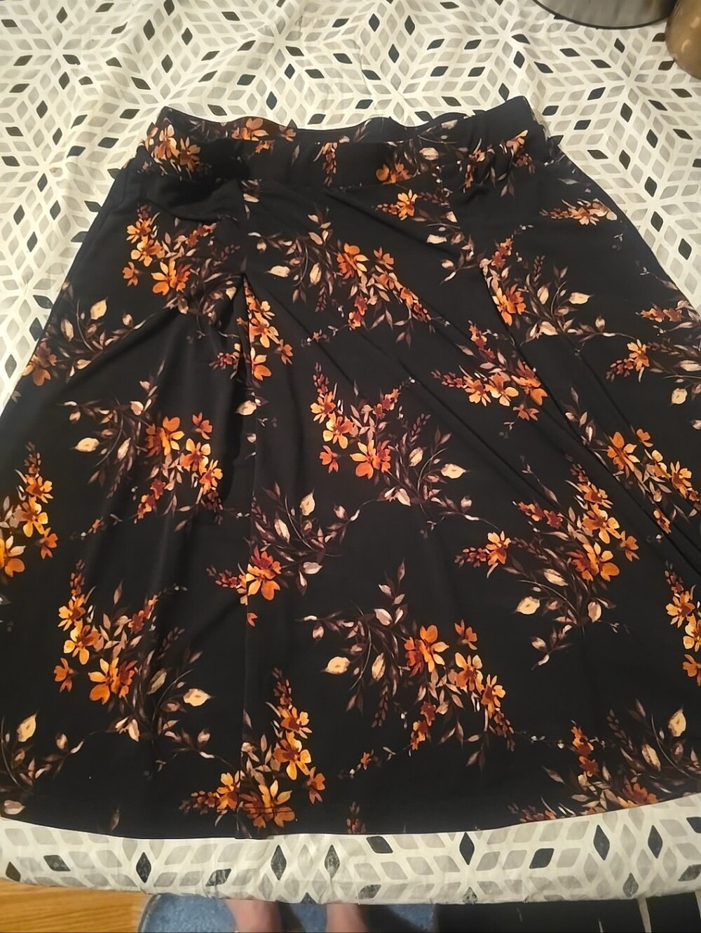 Gilli Black A-Line Skirt with Orange Floral Print and Cream Accents